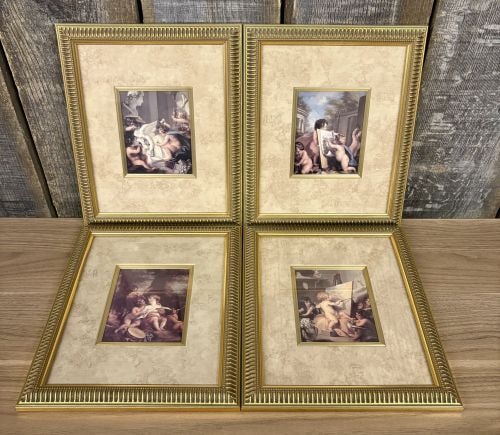 Four Vintage Framed Prints features Rococo Cherub Allegories Based on Works by Swiss Artist Angelica: Four Vintage Framed Prints features Rococo Cherub Allegories Based on Works by Swiss Artist Angelica Kauffman - 9.5"x11.5"
