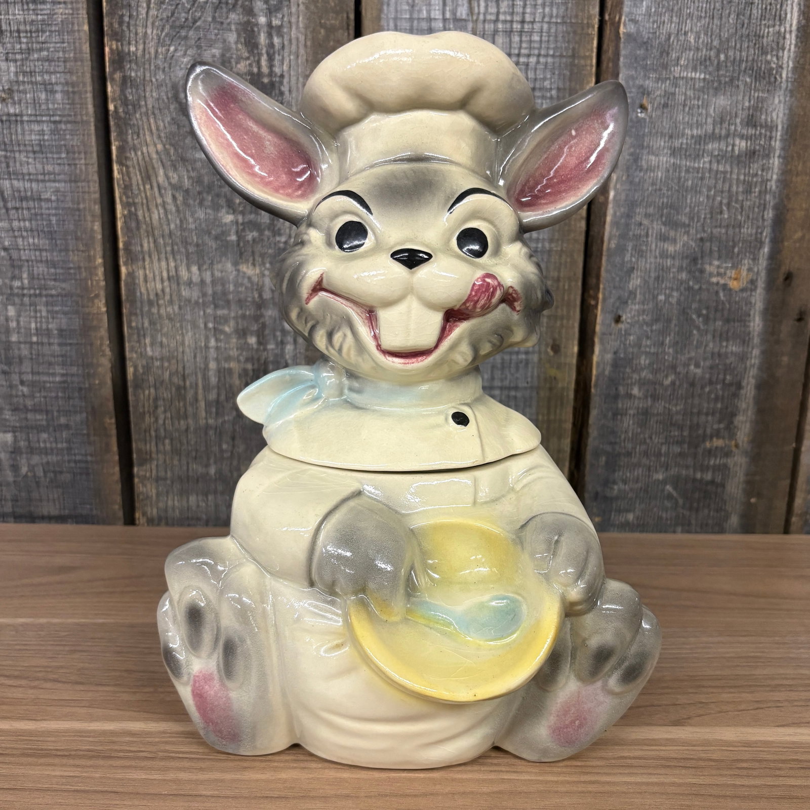 Vintage "Happy Bunny" Cookie Jar produced by McCoy Pottery Company of Zanesville Oh - 9"x9"x12.5" (1 of 6)