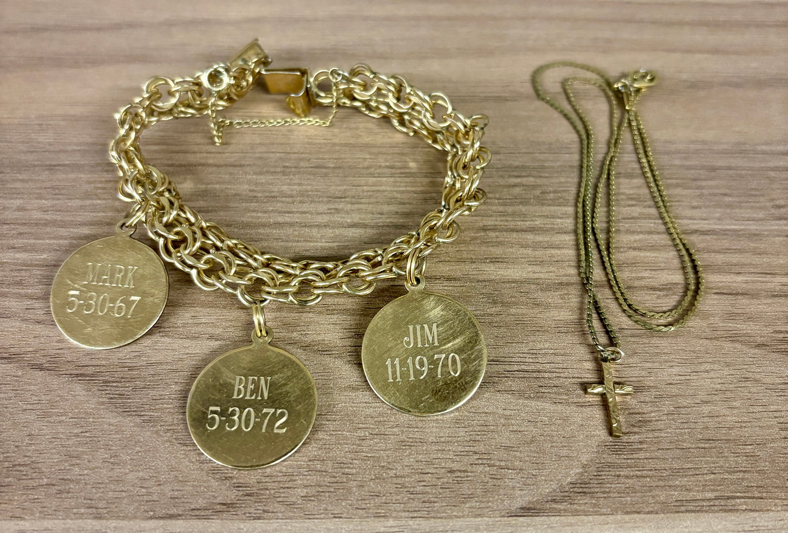 12K Gold Charm Bracelet and Gold Cross Pendant Necklace - 10" (1 of 4)