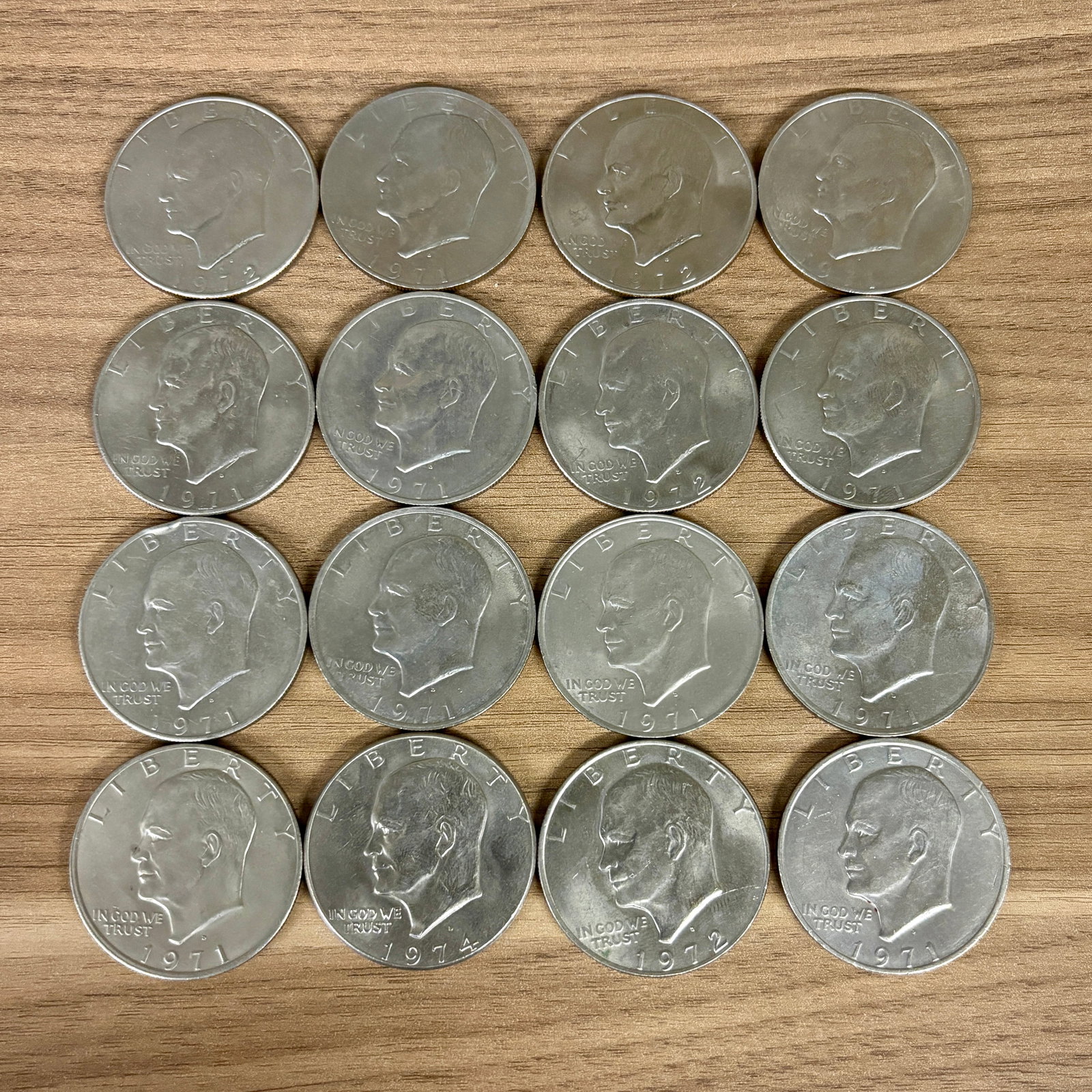Sixteen (16) Eisenhower Dollars, commonly known as "Ikes," featuring the profile of Dwight D. (1 of 2)