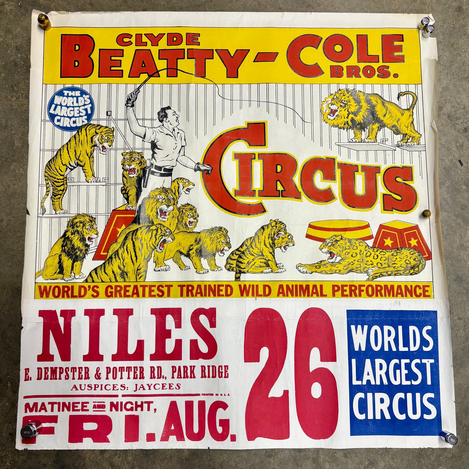 Vintage Clyde Beatty-Cole Bros. Circus "Date Sheet" poster, a classic example of mid-20th-century (1 of 5)