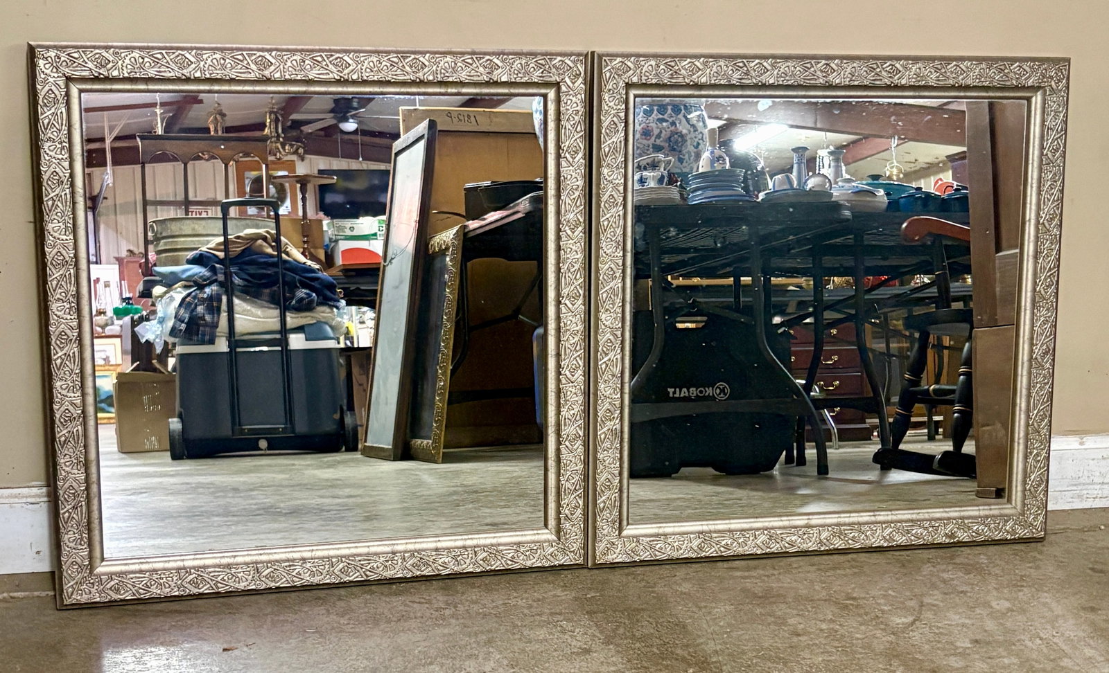 Matching Pair of Large, Silver-framed Wall Mirrors - 25.5"x26" (1 of 4)