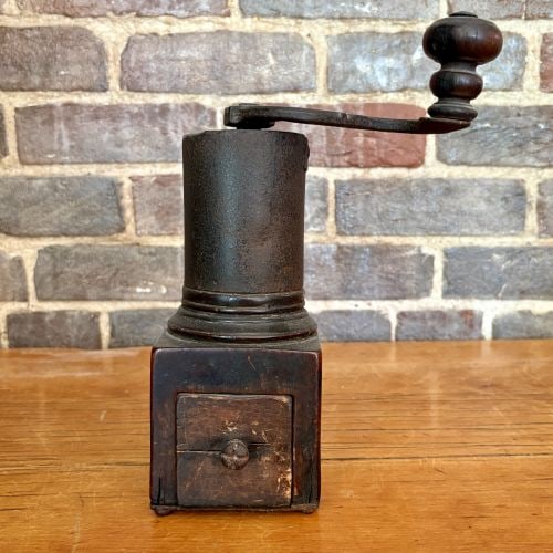 Antique Wood and Cast Iron Lap Coffee Mill, 19th Century 4"X8"X10.5" (1 of 6)