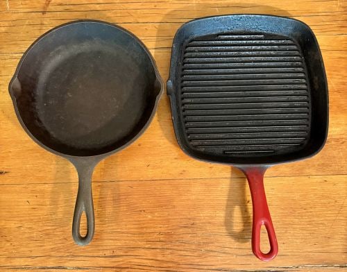 Two Cast Iron Pans including an Innova Enameled Grill Pan and an American Skillet 9"X15" (1 of 5)