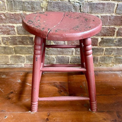 Antique American Country Primitive Red-Painted Wood Stool 16"X17" (1 of 4)