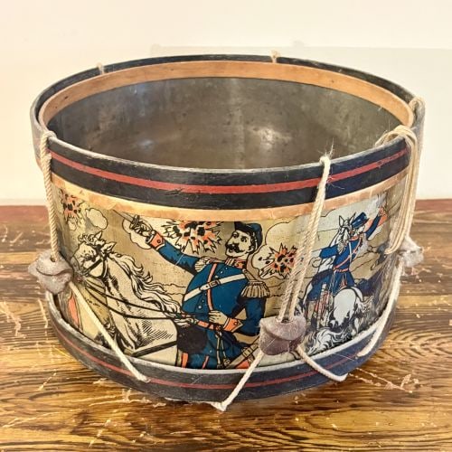 Morton E. Converse and Son Co. Lithographed Battle Scene Toy Snare Drum 12"X12"X8" - 2