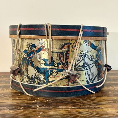 Morton E. Converse and Son Co. Lithographed Battle Scene Toy Snare Drum 12"X12"X8" - 3