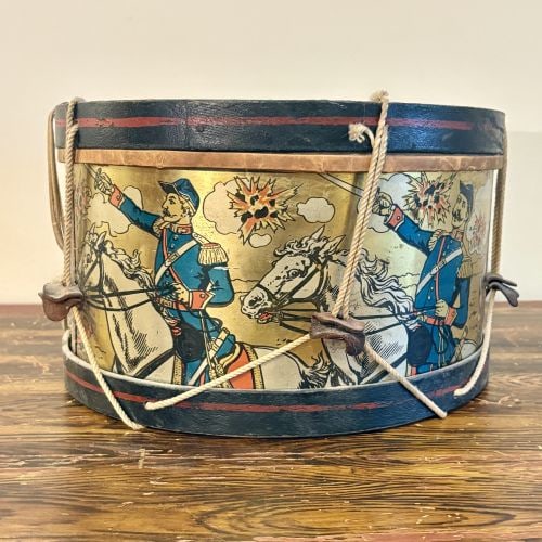 Morton E. Converse and Son Co. Lithographed Battle Scene Toy Snare Drum 12"X12"X8" - 4
