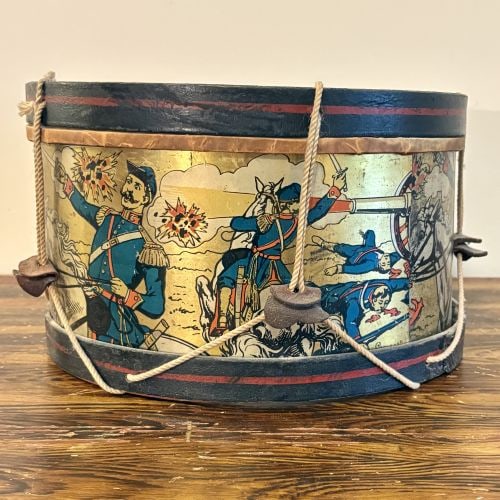 Morton E. Converse and Son Co. Lithographed Battle Scene Toy Snare Drum 12"X12"X8" - 5