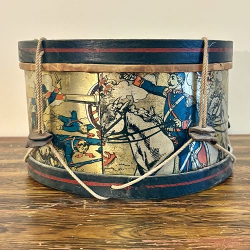 Morton E. Converse and Son Co. Lithographed Battle Scene Toy Snare Drum 12"X12"X8" - 6