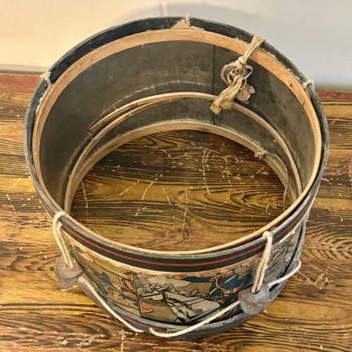 Morton E. Converse and Son Co. Lithographed Battle Scene Toy Snare Drum 12"X12"X8" - 7
