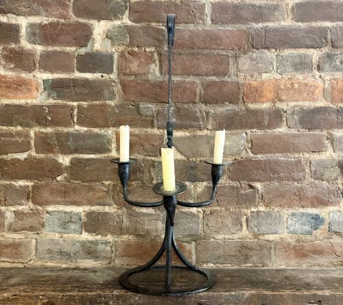 Large Hand Forged Three Light Wrought Iron Candelabra in the Early American Style 11"X11"X26" (1 of 7)