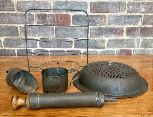 An Assortment of Antique Metal Kitchen and Household Primitives including a Sausage Stuffer and (1 of 7)