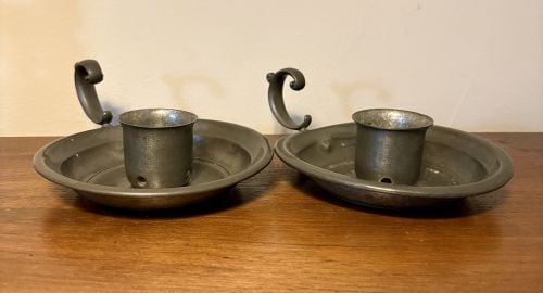 A Pair of International Silver Company Pewter Chamber Candlesticks 6" (1 of 6)