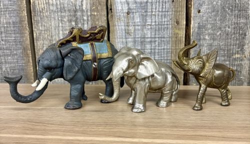 A Trio of Vintage - Vintage Style Metal Elephant Figurines Including a Cast Iron Coin Bank (1 of 9)