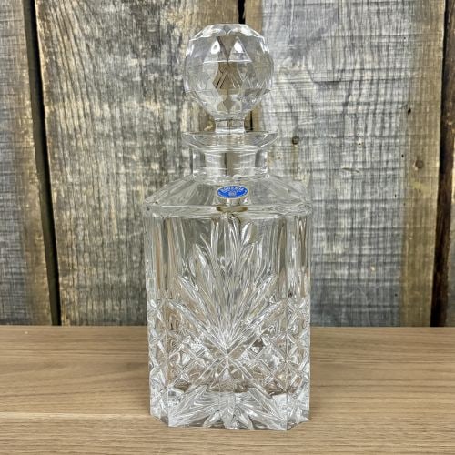 Bohemia Crystal Hand Cut Lead Crystal Square Spirit Decanter with Faceted Stopper (1 of 7)