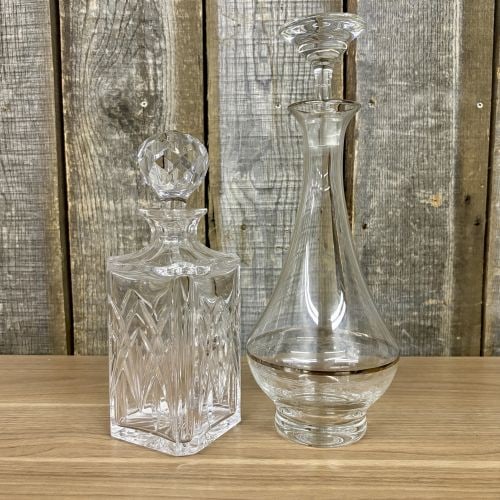 Two Glass Decanters Including a Square Cut Crystal Spirit Decanter and a Flared Decanter with (1 of 8)