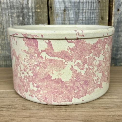 Robinson Ransbottom Pottery Roseville Ohio Pink Spongeware 2 Quart Low Jar (1 of 7)