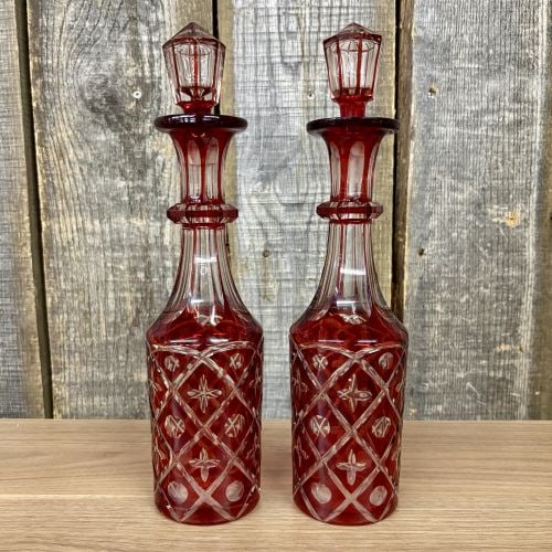 A Pair of Bohemian Style Ruby Cut to Clear Glass Decanters (1 of 9)