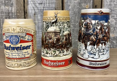 A Trio of Budweiser Commemorative Holiday and Label Steins, 1987-1995 (1 of 10)