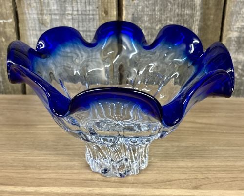 Attributed to Shannon Crystal Cobalt Blue Art Glass Pedestal Bowl (1 of 5)