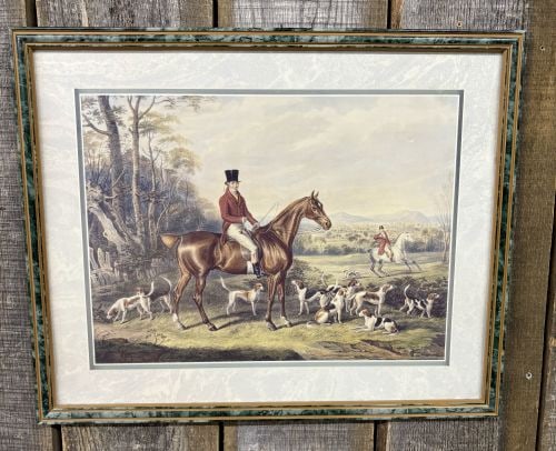 John Mytton, Esq., of Halston, Salop English Fox Hunting Scene Print: This framed decorative print is a reproduction of the 19th-century engraving by William Giller after the original painting by William Webb. The work, titled John Mytton, Esq., of Halston, Salop, depic