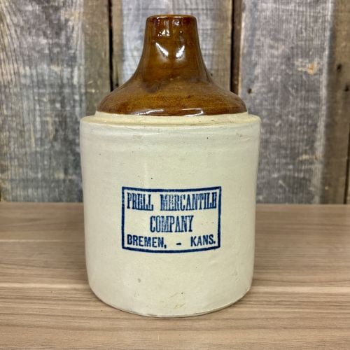 Antique Two-Tone Stoneware Advertising Jug for Prell Mercantile Company Bremen Kansas (1 of 5)