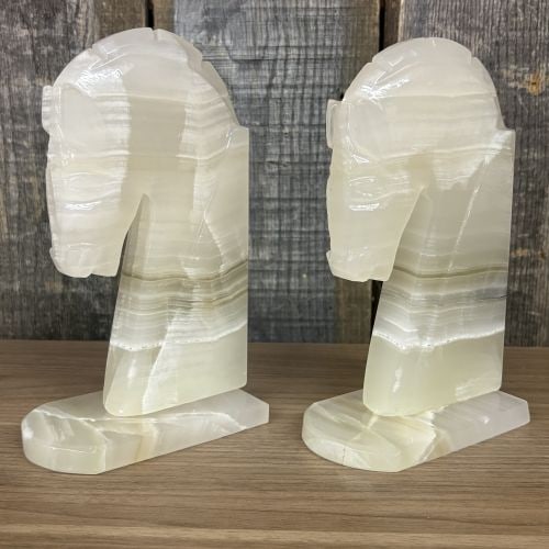 A Pair of Art Deco Style Hand Carved Banded Onyx Horse Head Bookends (1 of 5)