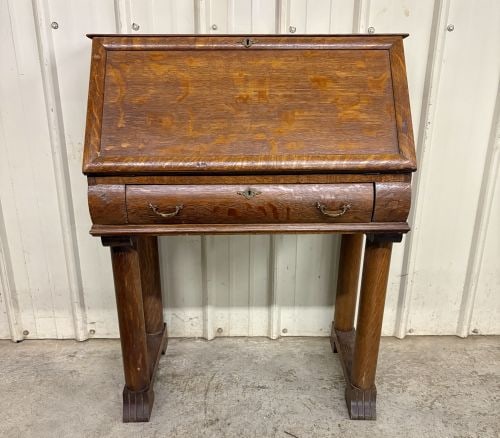 American Arts and Crafts Tiger Oak Slant-Front Secretary Desk on Stand (1 of 8)