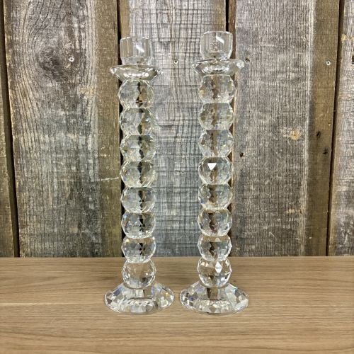 A Pair of Tall Faceted Stacked Crystal Taper Candlesticks (1 of 4)