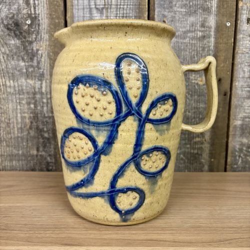 Contemporary Salt-Glazed Stoneware Pitcher with Cobalt Foliate Decoration (1 of 6)