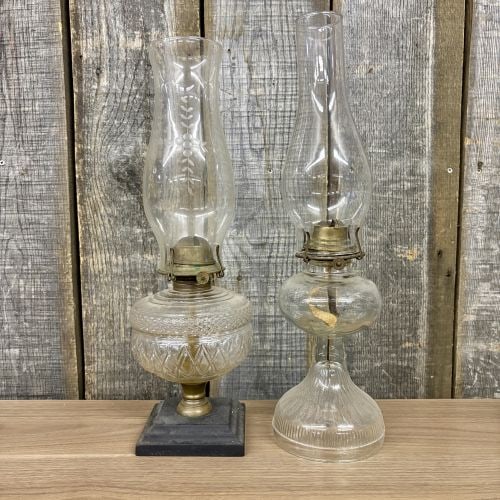 Two Antique Glass Kerosene Oil Lamps Including One with Cast Iron Base (1 of 8)