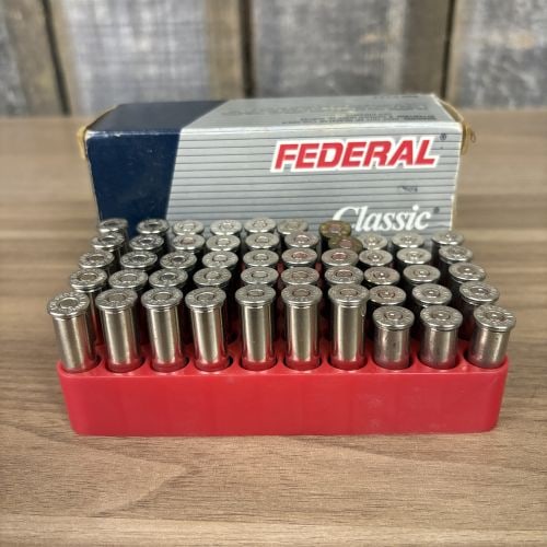 A Lot of 35 Federal Classic .357 Magnum Jacketed Hollow Point Cartridges: This lot consists of one partial 35 round box of Federal Classic .357 Magnum centerfire pistol ammunition featuring 125 grain Hi-Shok jacketed hollow point projectiles. The cartridges are contained wi