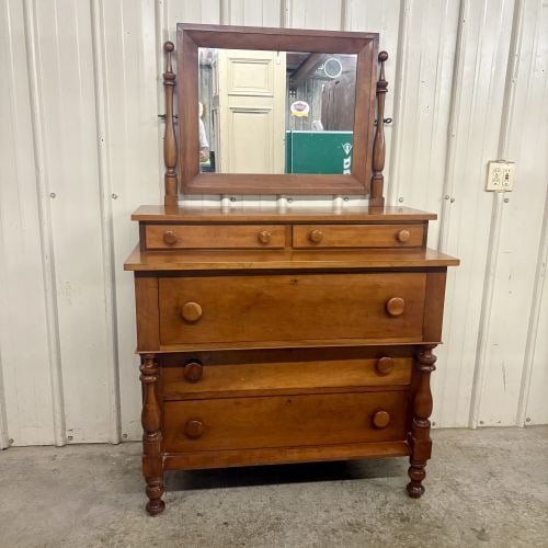 American Empire Style Cherry Chest of Drawers with Attached Tilting Mirror (1 of 6)
