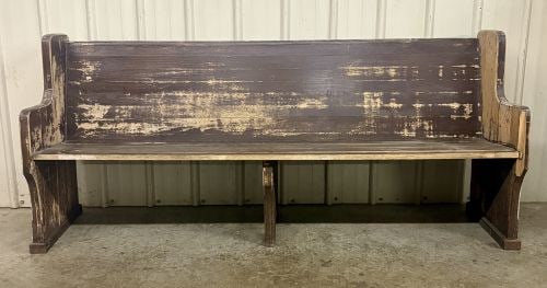 Antique American Solid Wood Church Pew Bench: SHIPPING NOT AVAILABLE, FOR PICK UP OR TRANSPORT ONLY - This antique church pew is constructed from solid wood planks, featuring a high backrest and a long seat comprised of horizontal boards. The ben
