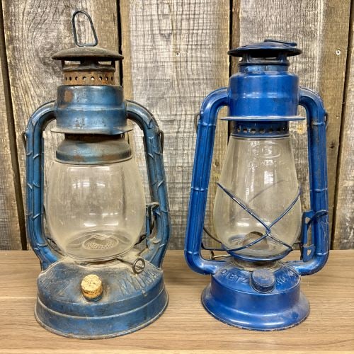 A Pair of Vintage Dietz Blue Kerosene Hurricane Lanterns Including Little Wizard and No. 20 Junior (1 of 11)