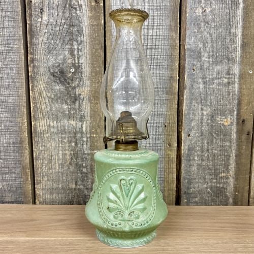 Plume and Atwood Opaque Green Pressed Glass Kerosene Oil Lamp (1 of 8)