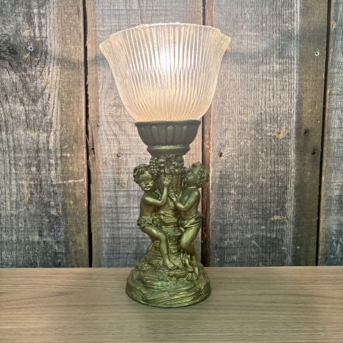 Max Levin Inc. Gold-Toned Cherub Motif Accent Lamp with Fluted Glass Shade (1 of 8)