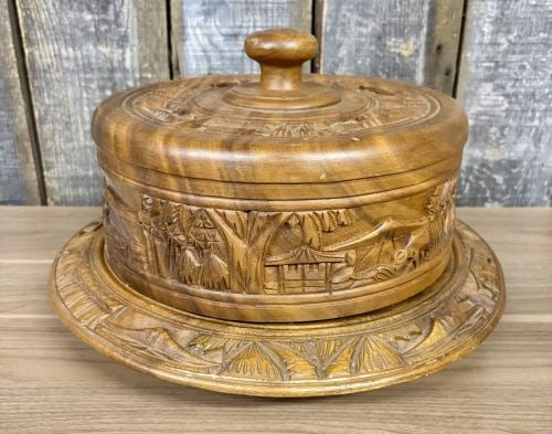 Vintage Hand-Carved Wooden Cake Stand with Dome Lid and Lazy Susan Base (1 of 6)