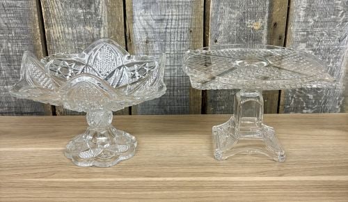 Two Pieces of Vintage American Pressed Glass Including a Whirling Star Pattern Compote and a Diamond (1 of 9)