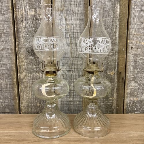 A Pair of Plume and Atwood Clear Pressed Glass Kerosene Lamps (1 of 10)