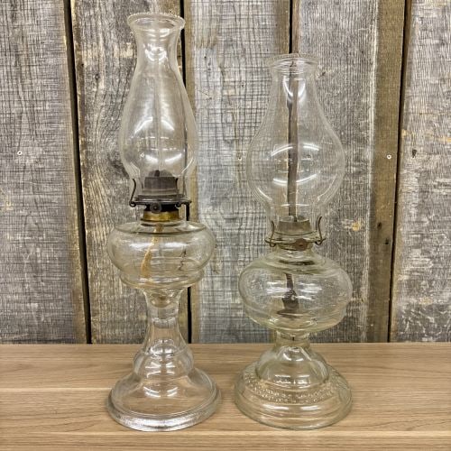 A Pair of Antique Clear Pressed Glass Kerosene Lamps (1 of 9)