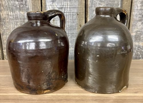 A Pair of Antique American Stoneware Beehive Jugs in Albany-Type Slip Glaze (1 of 8)
