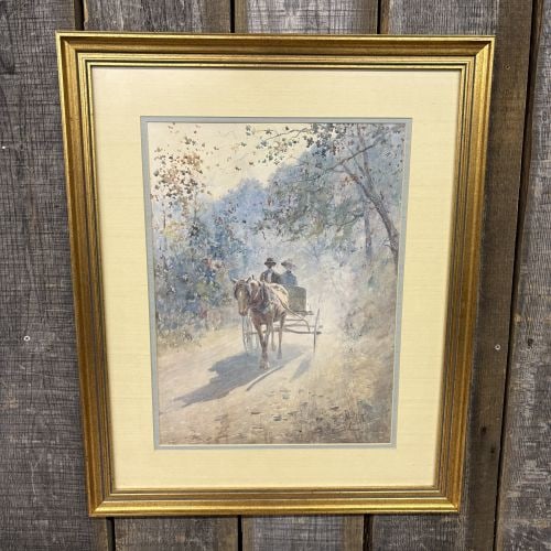 Paul Sawyier (American, 1865-1917), On a Sunday Afternoon, Limited Edition Lithographic Reproduction: This lot features a limited edition photomechanical lithographic reproduction of a watercolor painting titled On a Sunday Afternoon by American Impressionist artist Paul Sawyier (1865-1917). The scene