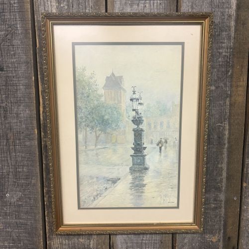 Paul Sawyier (American, 1865-1917), Wapping Street Reflections, Limited Edition Lithograph: This item is a limited edition photomechanical lithographic reproduction of an original watercolor painting titled Wapping Street Reflections by the American Impressionist artist Paul Sawyier. The com