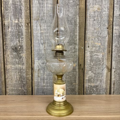 Antique Plume and Atwood Kerosene Table Lamp with Hand-Painted Winter Scene (1 of 7)