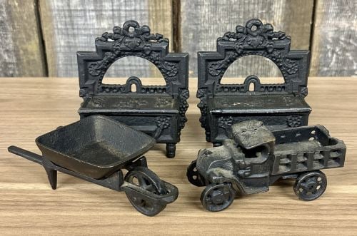 A Set of Four Miniature Cast Iron Toys and Decorative Match Holders (1 of 6)