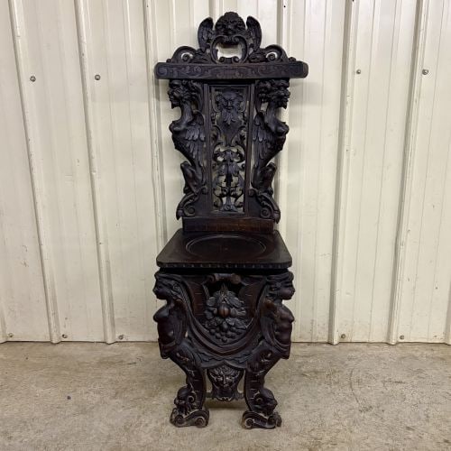 Italian Renaissance Revival Carved Walnut Sgabello Chair (1 of 14)