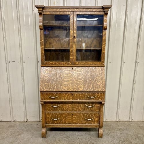 American Empire Revival Quarter Sawn Tiger Oak Slant Front Secretary Bookcase (1 of 12)