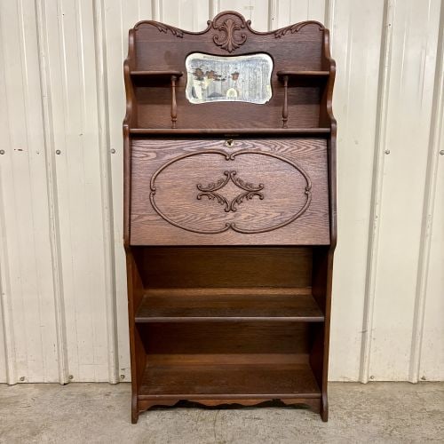 Antique Larkin-Style Oak Drop-Front Secretary Desk with Shelves (1 of 11)